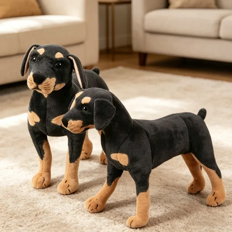 

Standing Simulation Black Dog Stuffed Plush Toy Realistic Animal Doll Children Comfort Toy Photo Props Kids Birthday Gift Toy