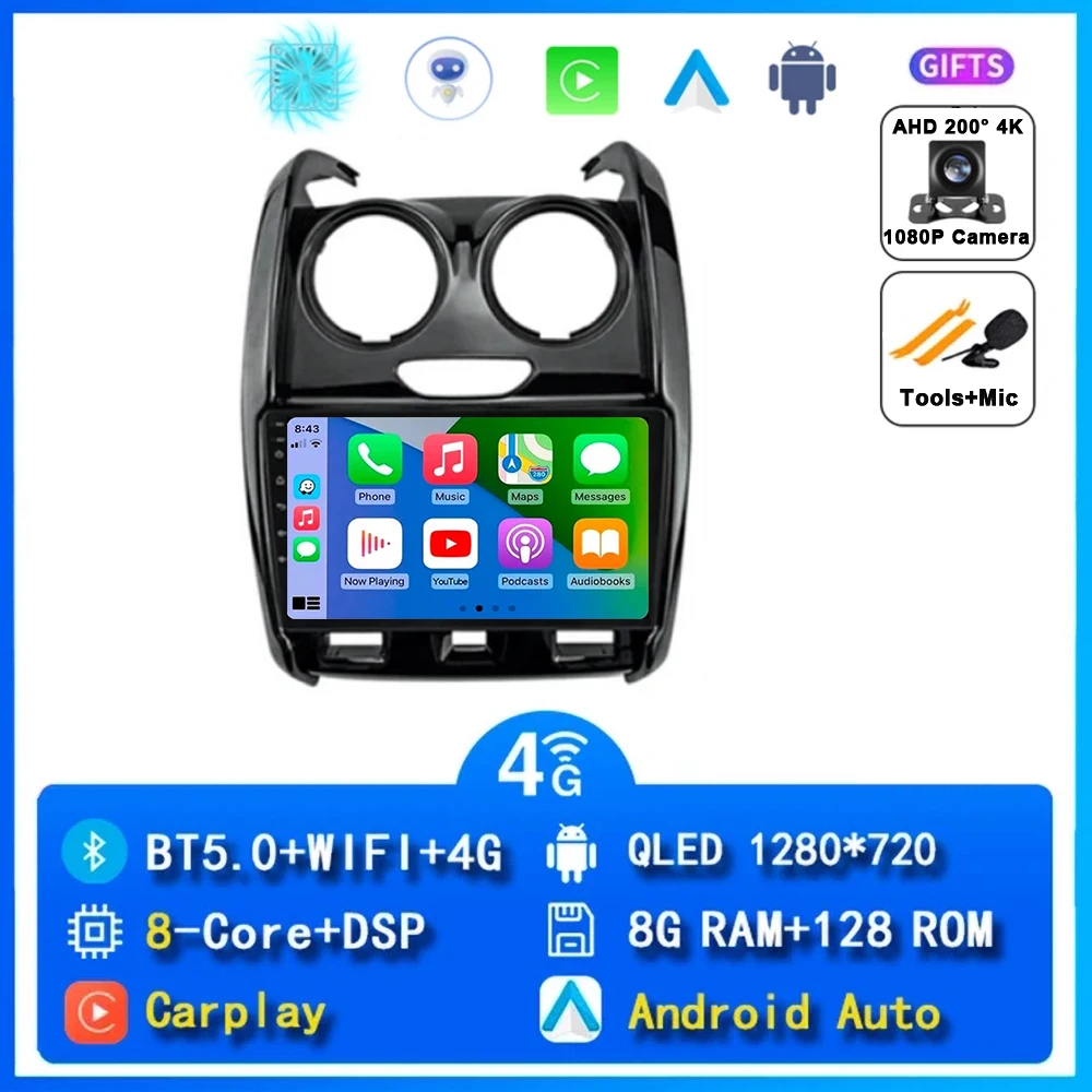 Android 15 Carplay Autoradio Voor Renault Duster 2014 2015 2016 2017-2020 Navigatie GPS Multimedia Speler Stereo WiFi + 4G DSP BT