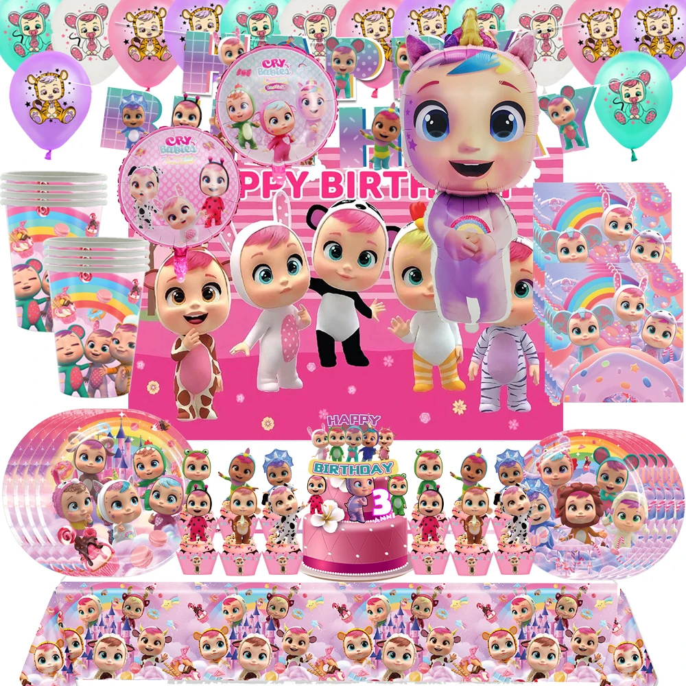 Crying Babies Geburtstagsparty-Dekorationen Cartoon-Luftballons Teller Banner Geschirrset für Babyparty-Geschenke Mädchen-Geschenke