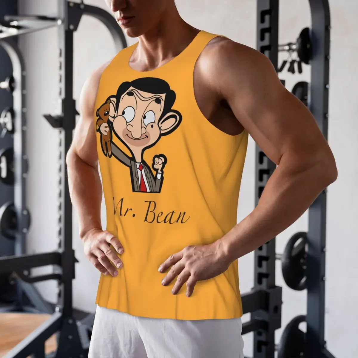 Quick Dry Mr. Bean Cartoon Gym Tank Muscle Sleeveless Shirt Bodybuilding Breathable Vest