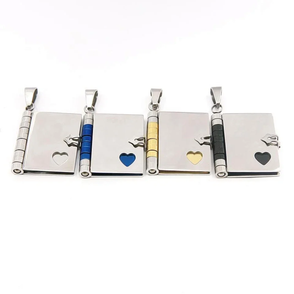 5 pcs of 316 stainless steel necklace pendant with fashionable design, love letter notebook pendant, necklace pendant wholesa