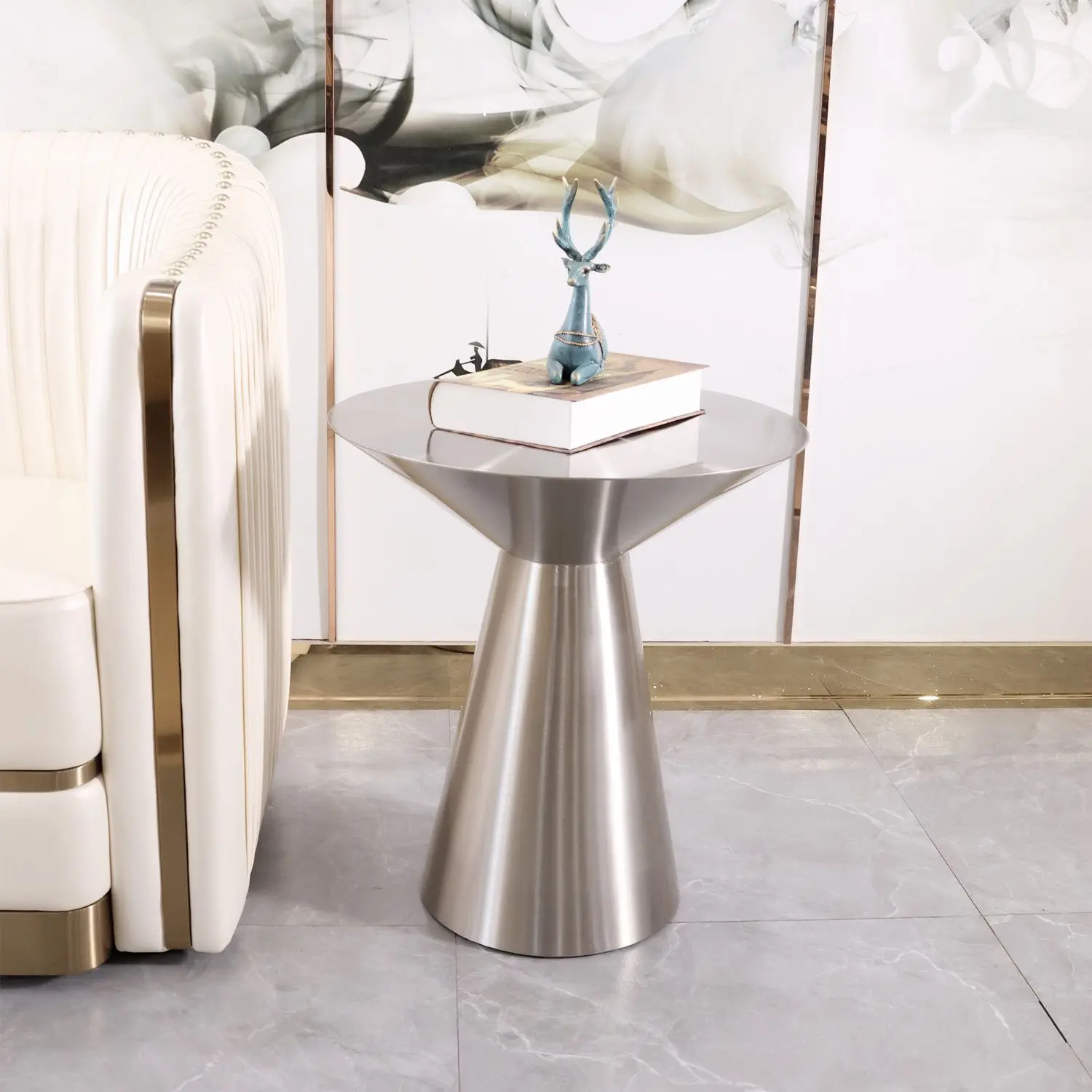 Cone-Shaped Metal Side Table with Tabletop, Modern Minimalist Style End Table for Living Room and Bedroom