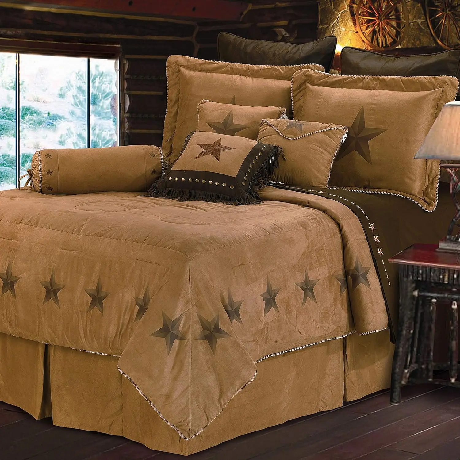 Paseo Road By Hiend Accents Luxury Star 7 Piece Comforter Set, Super King, Faux Suede Bedding, Western Rustic Cabin Lodge