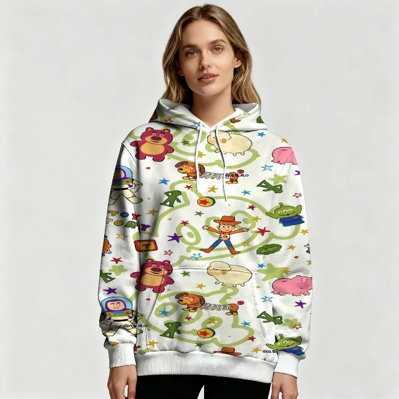سترة نسائية بقلنسوة مطبوعة بالكامل من Disney Toy Story للخريف والشتاء، بلوفر كاجوال بنمط شخصيات كرتونية للسيدات العصريات