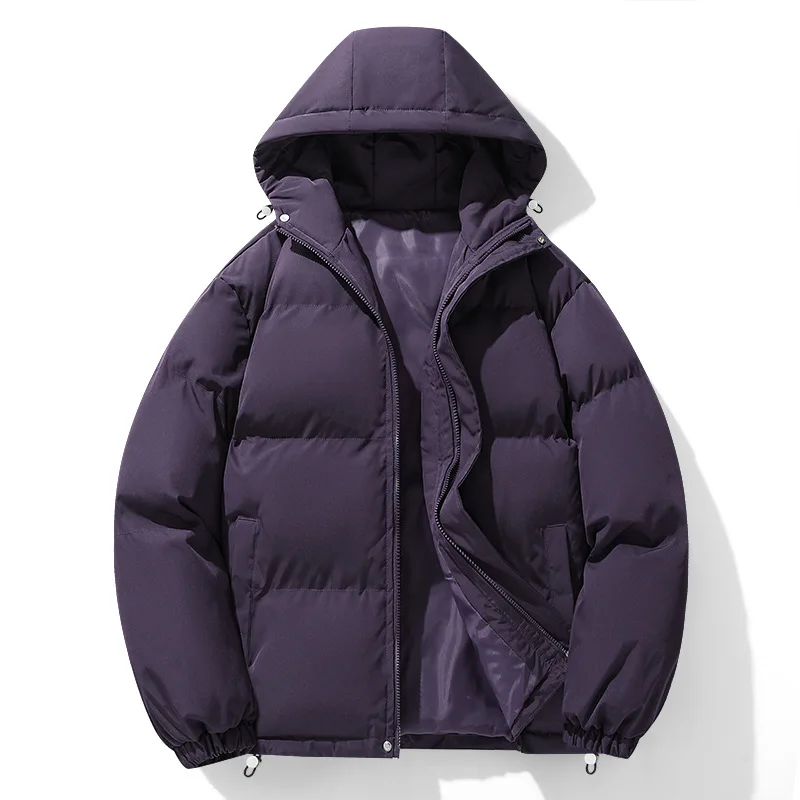 Classic Men's Winter Jacket with Hood Thick Quilted Padding Solid Color Zip Up Warm Casual Outdoor Cold Weather Puffer Jacket