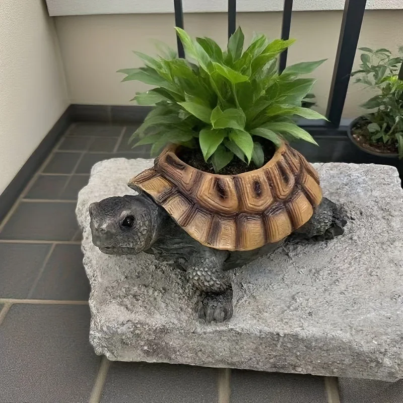 Realistic Turtle Shape Succulent Planter with Drainage Hole Durable Resin Vintage Flower Pot for Plant Lovers Home Garden Decor