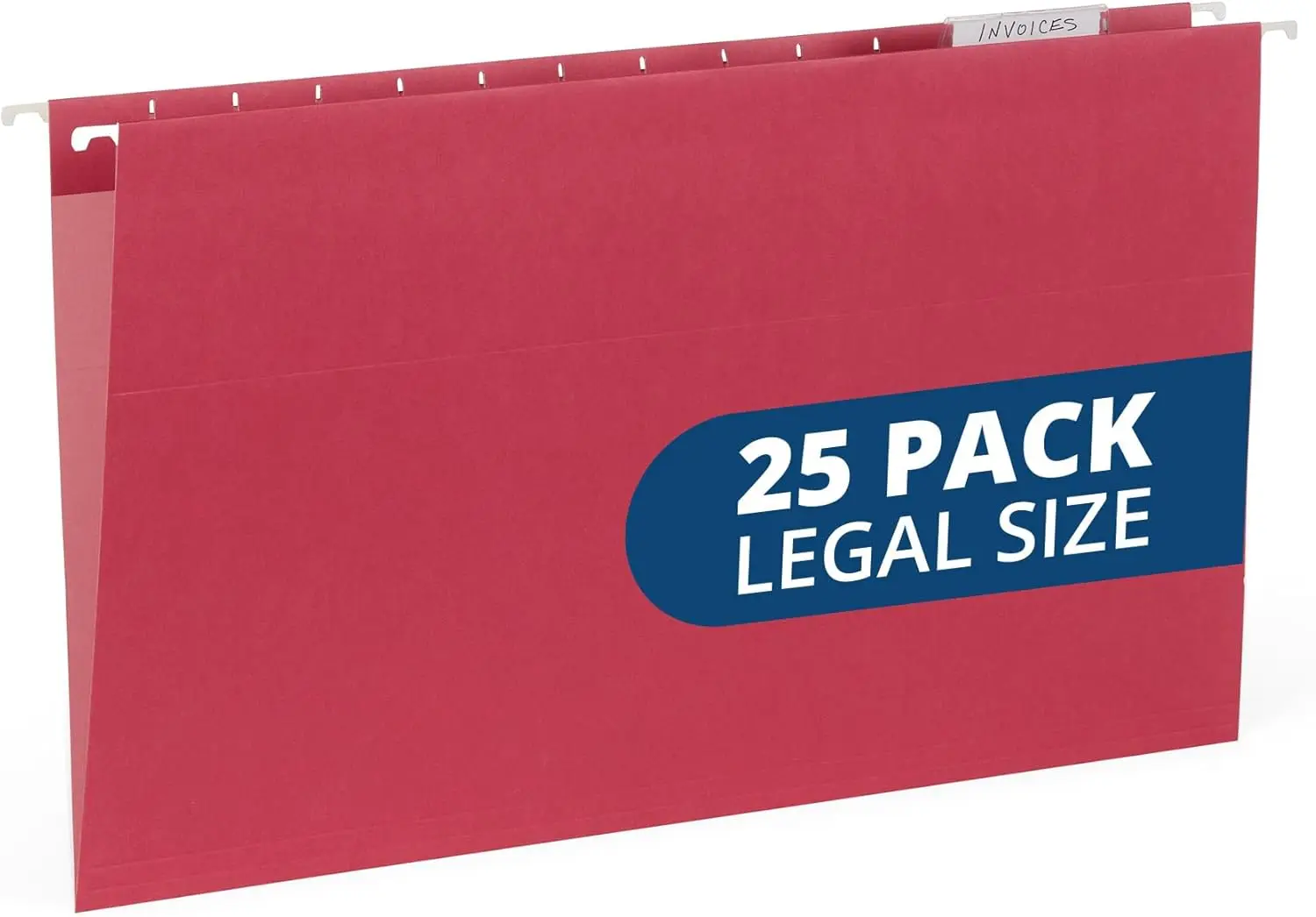 

25 Legal Size Hanging File Folders - Red Hanging File Folders with Plastic Tabs and Inserts, 11pt Paper, 25 Pack