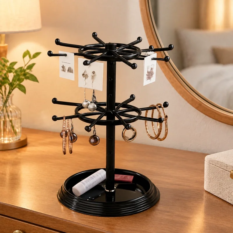 Rotating Jewelry Holder with Multiple Layers for Earrings, Necklaces & Bracelets Storage