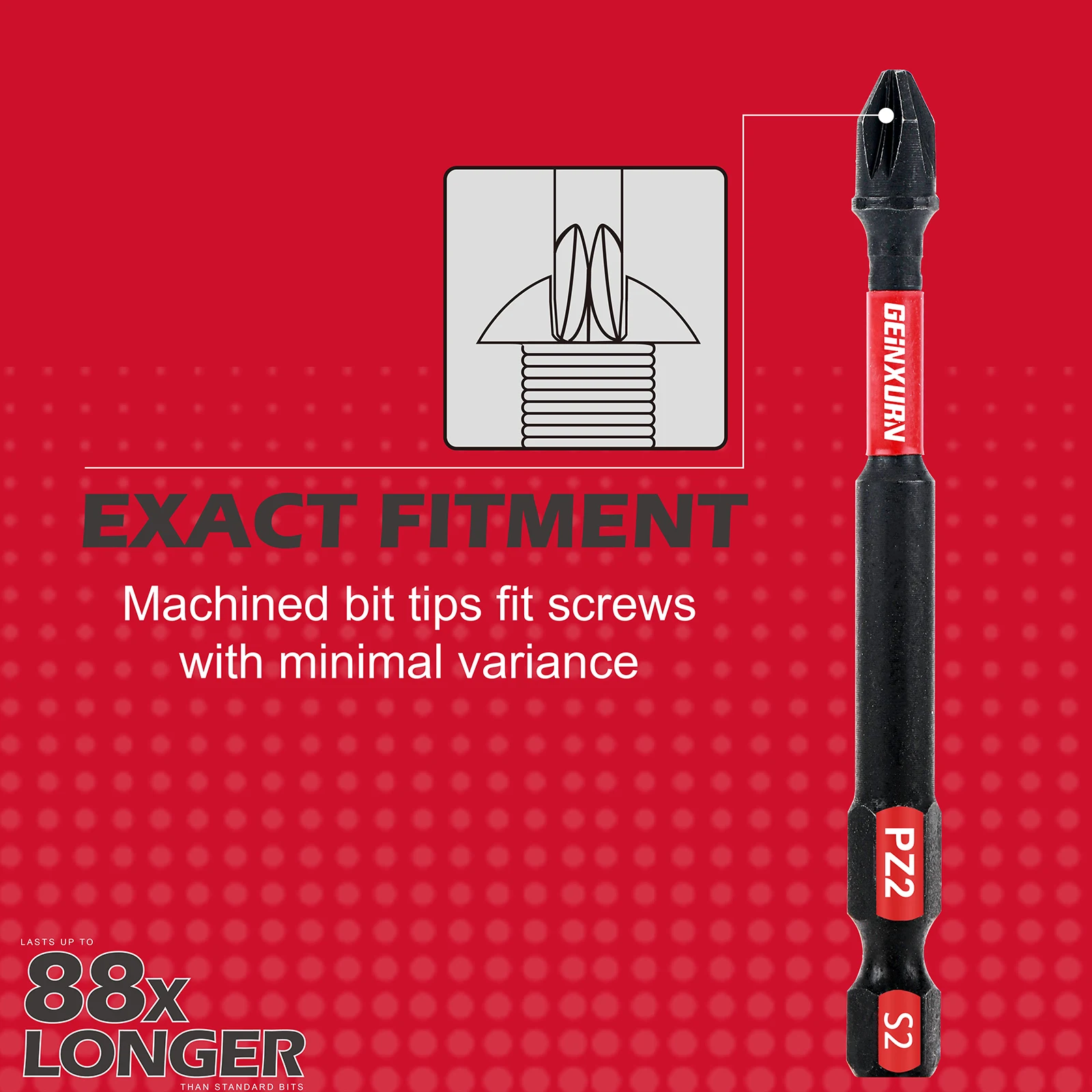Geinxurn 3Inches Pozidriv #2 PZ2 Impact Tough Screwdriver Power Bit Set, S2 Alloy Steel Screwdriver Bits Set