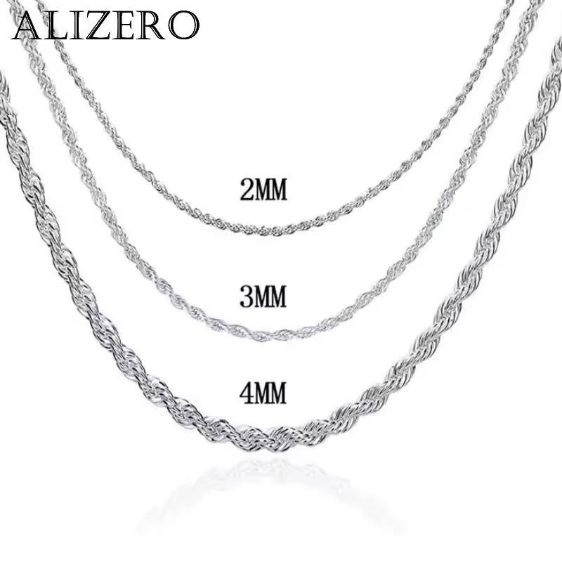 Серебряная цепочка ALIZERO 925 пробы, витая, 2 мм/3 мм/4 мм, для женщин и мужчин, модные свадебные украшения и подарки.