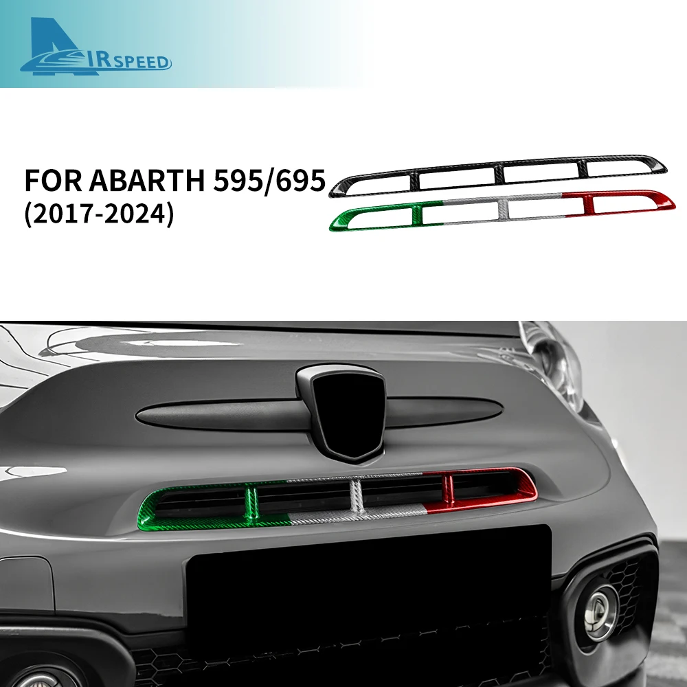 

For Abarth 595 2017 2018 2019 2020 2021 2022 2023 2024 Real Hard Carbon Fiber Sticker Front Center Grille Tricolor Carbon Trim
