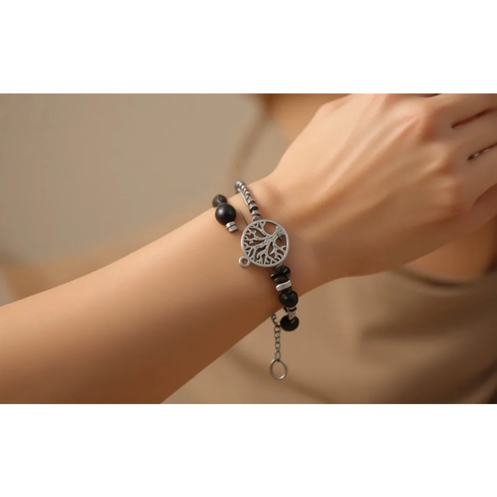 

Кожаный браслет «Древо жизни» с тигровым глазом и лавовыми бусинами для мужчин и женщин