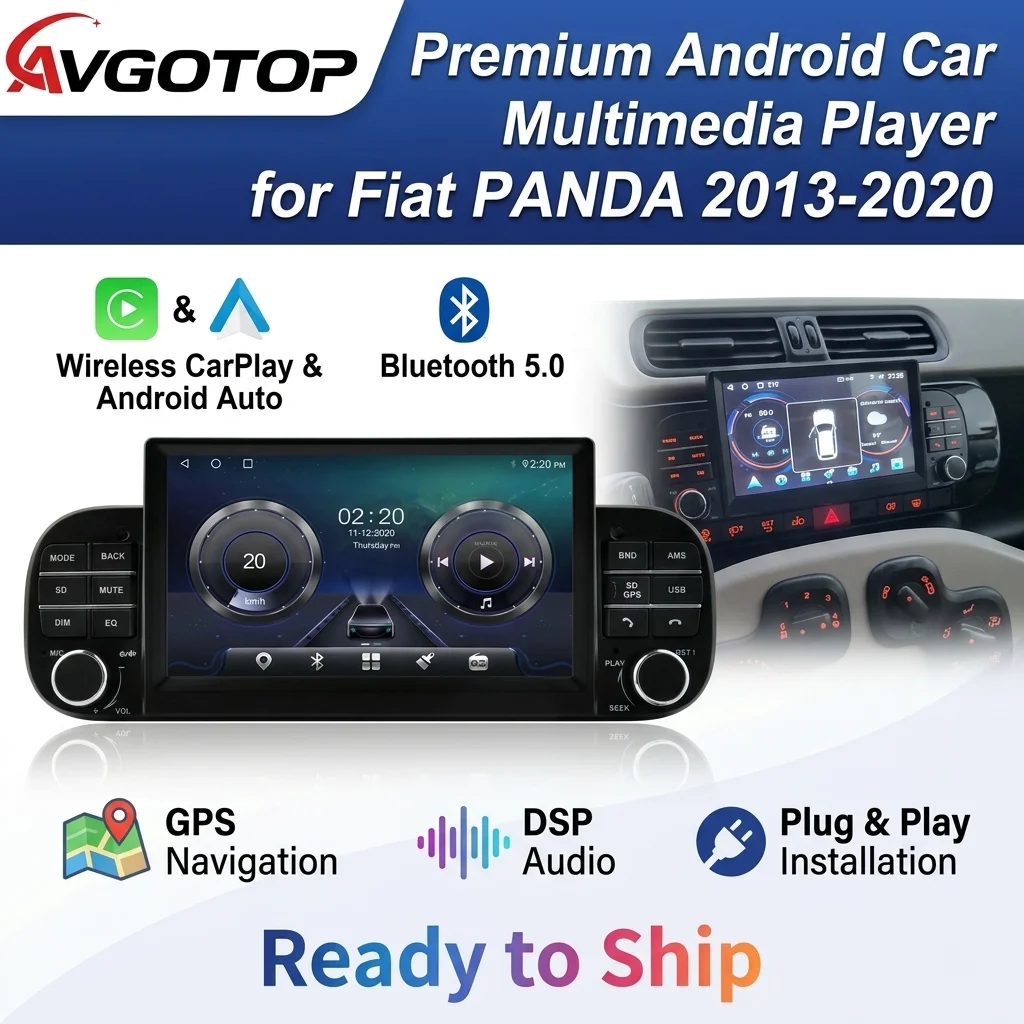 AVGOTOP Android Car Raido For Fiat PANDA 2013-2020 Multimedia GPS WiFi Auido Vehicle Head Unit Carplay RDS Auto Stereo