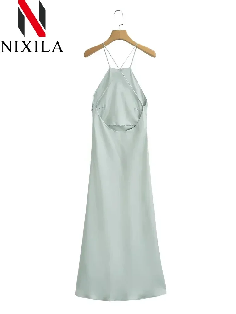 Wiosenna letnia damska sukienka maxi bez rękawów Satynowa sukienka w europejskim stylu amerykańskim Seksowna wieczorowa suknia bankietowa