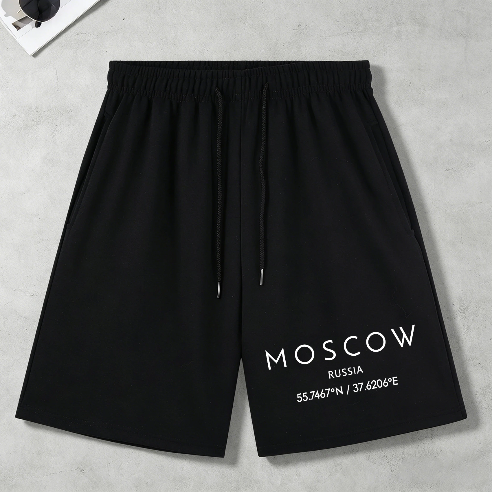 Moscow Russia Pattern Mans Sports Pants Summer All-Match Black Shorts Fashion Pocket Short Sleeve Loose Drawstring Streetwear