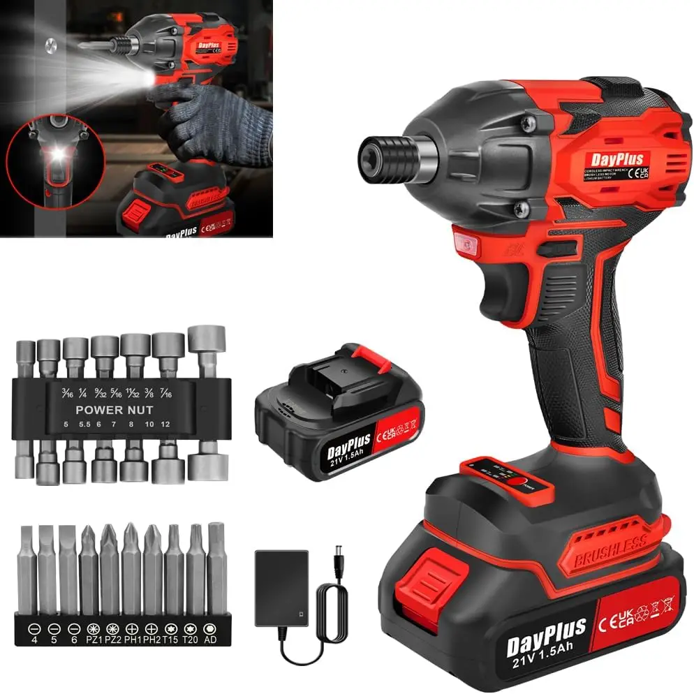 1V Cordless Impact Wrench 1/2 inch Driver with 1.5Ah Li-Ion Battery14 Impact Socket Sets2 Screwdriver BitsAutomotive Maintenance