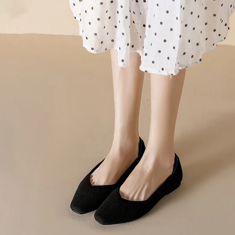 2023 new elastic women shoes flat shoes square casual fashion breathable non-slip rubber soles comfortable shoes spring and autu