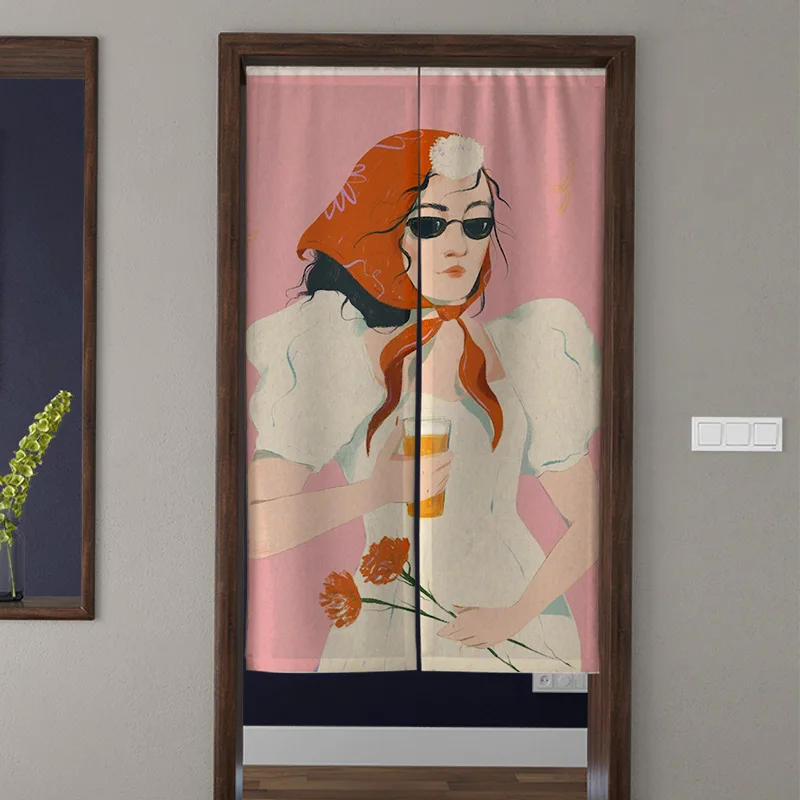

Morandi color pattern printing room partition curtain privacy door curtain suitable for studio apartment office decoration