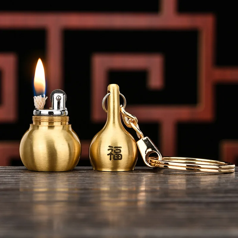 

Cigar Igniter Pure Copper Hoist Keychain Pendant Kerosenes Lighter Grinding Wheel Retro Cigarette Lighters & Smoking Accessories