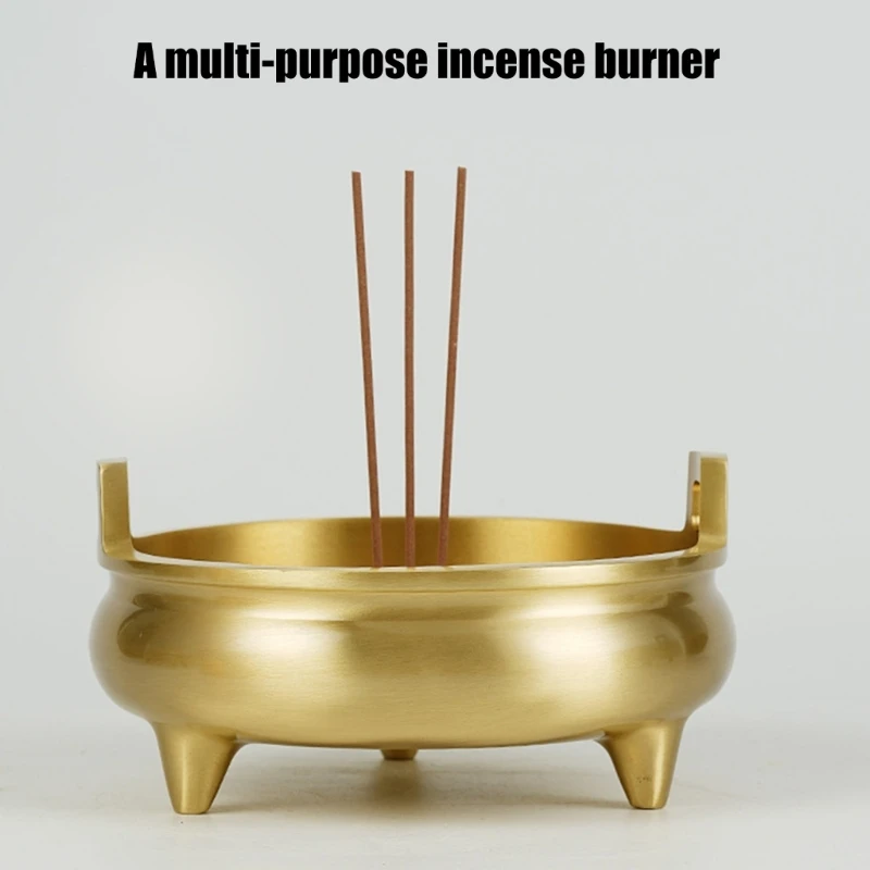 XX9B Elegant Brass Incenses Burners with Tripod Base Censers for Religious Ceremonies Home Worship Setting for Prayer