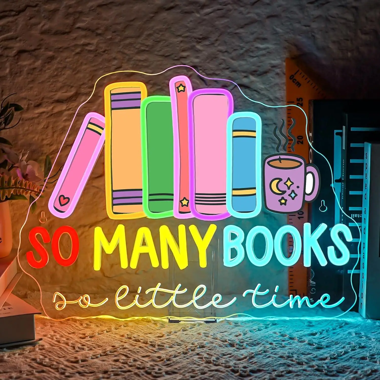 

So Many Books A Little Time Neon Sign LED Lights for Reading Corner Classroom Library Cool Kids Read Book Club Gift for Teens