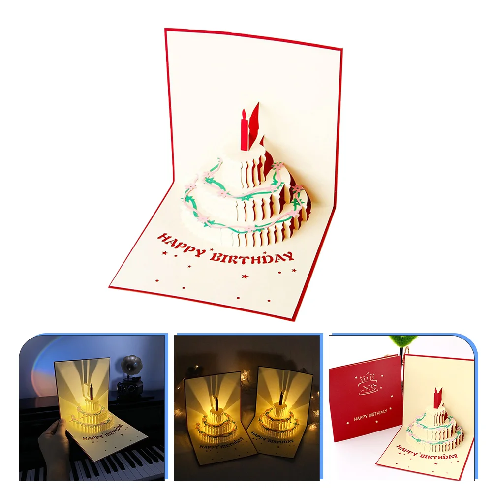 

Exquisite 3D Music Birthday Cake Card Light up Design Greeting Cards for Men Button Happy Paperboard Bulk