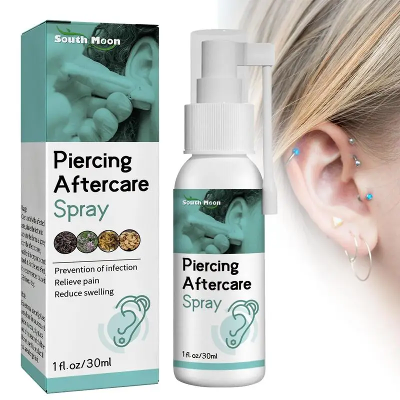 30ml Pierced Ear Cleaning Set Herbal Fresh Mint Solution Dental Floss Ear Hole Aftercare Tool Swelling Reduction Spray