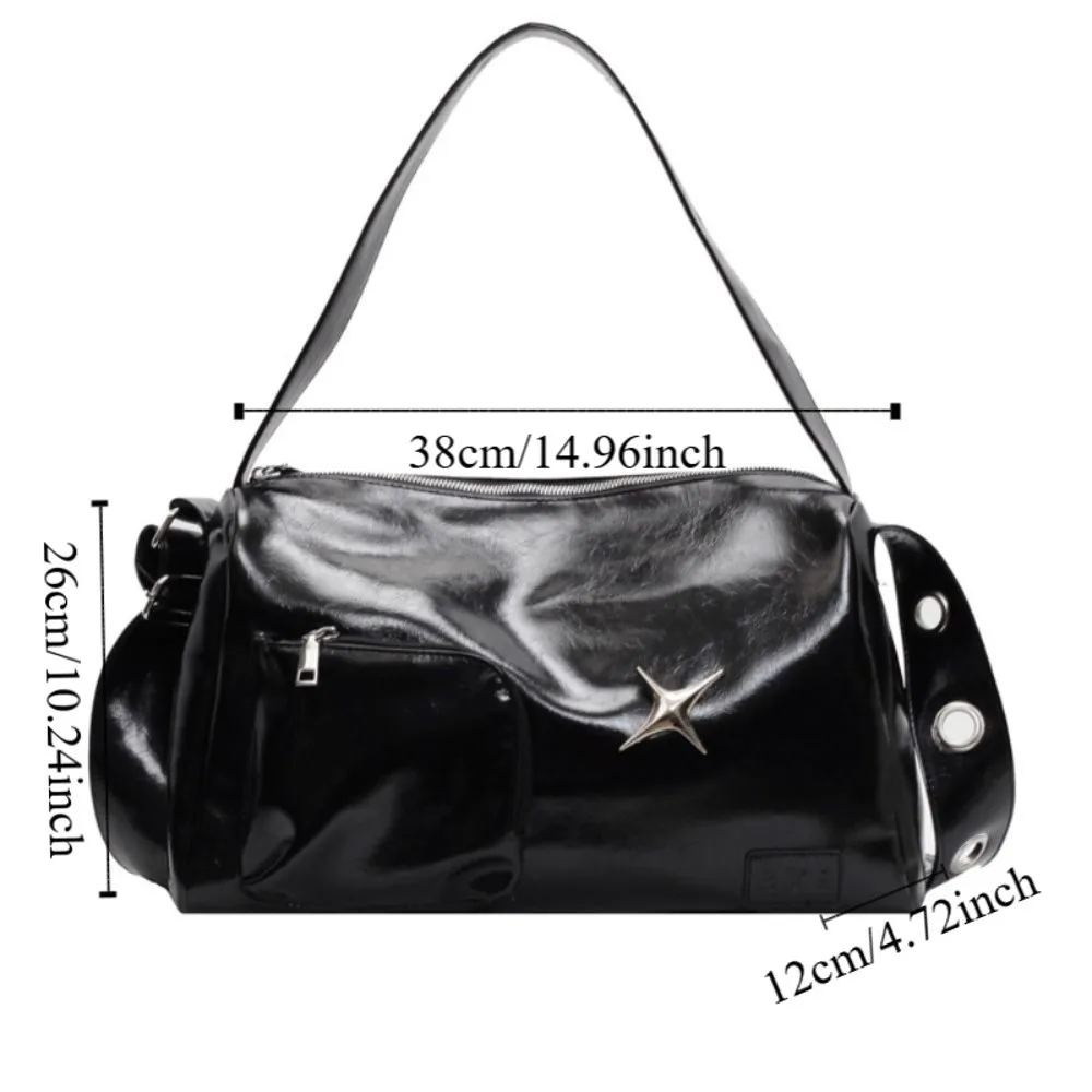 رائعة بو الجلود فاسق حمل حقيبة سستة سعة كبيرة Y2K الإبط حقيبة سوداء أنيقة البولينج حقيبة يد الفتيات