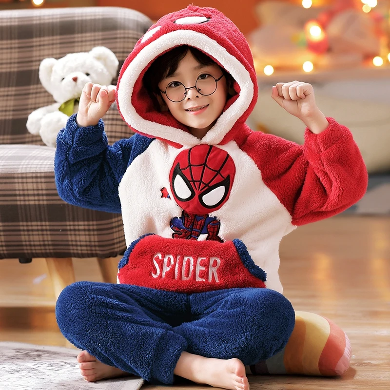 

Boys Coral Fleece Pajama Set, Plush Flannel Loungewear for Big Kids & Teens Winter Sleepwear