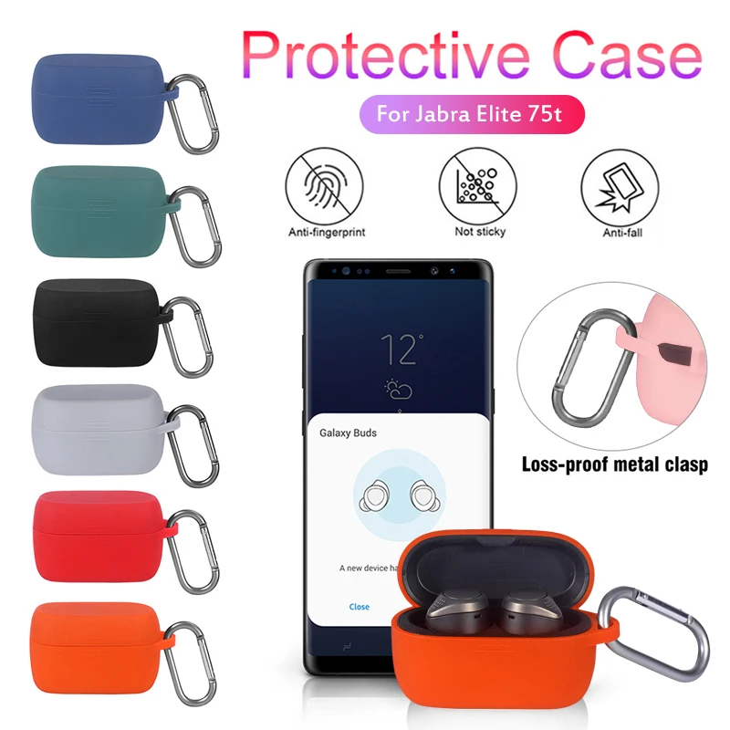 Headset Case Shockproof Soft Silicone For Jabra Elite Active 75t Earphone Storage Case With Anti-loss Hook Durable Earphone Case