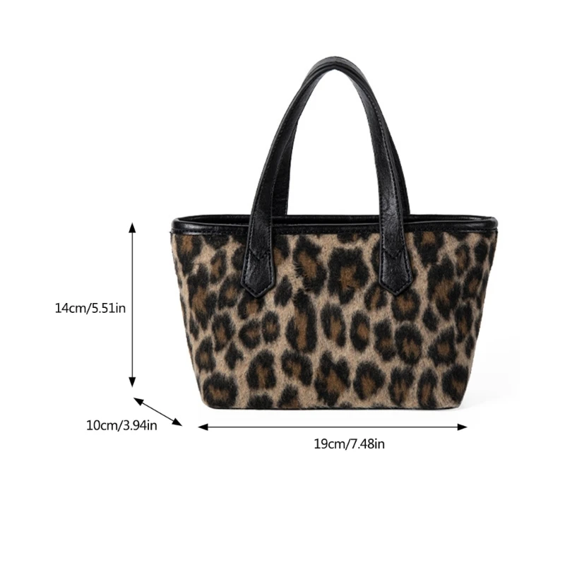 Trendy Ladies Leopard Print Plush Small Handbag Elegant PU Leather Shoulder Crossbody Bag for Commuting or Shopping