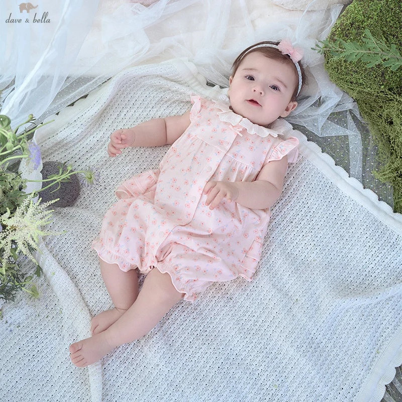 Dave Bella Baby Jumpsuit Newborn Creeper Summer Casual Pink Girl's Baby Cotton Floral Romper Comfortable Sweet Lovely DB2251568