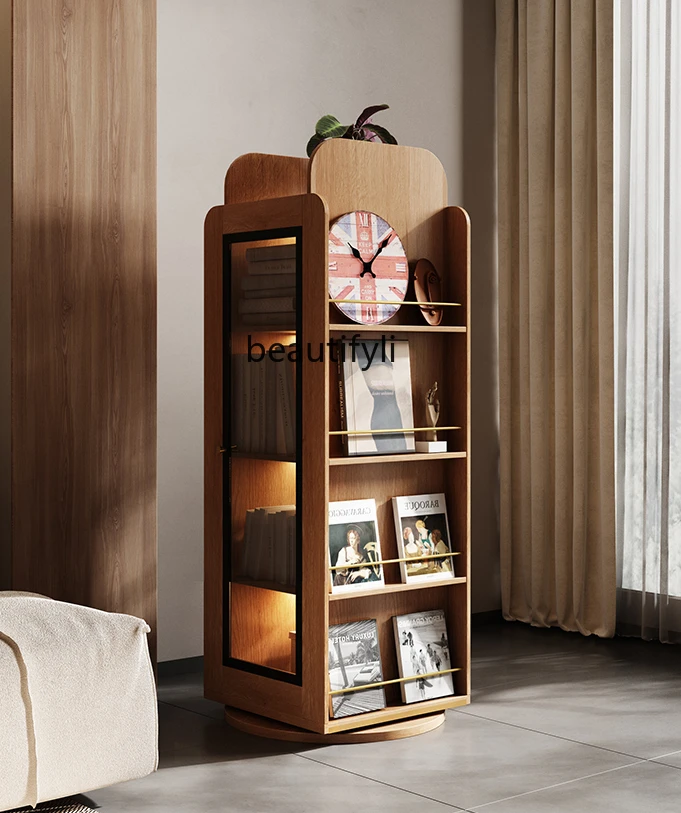 Silent Style Solid Wood Rotating Bookcase 360 Degrees Bedroom Bookshelf Floor Living Room Storage Locker