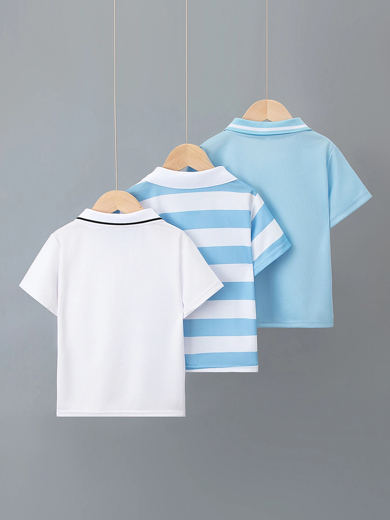 3-teiliges Set mit Sommer-Poloshirts für Kinder mit Kragen für Jungen und Mädchen, coole und modische, kurzärmelige, vielseitige T-Shirts mit Knöpfen – Detail 3