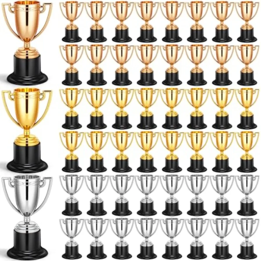 60 Pcs Mini Trophies Bulk 4 Inch Gold Silver Bronze Small Trophy Cups Set Plastic Award Trophy Cups for Party Favors Sports Rew