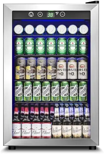 

4.5 Cu.Ft Beverage Refrigerator Cooler - 145 Can Mini Fridge Glass Door for Soda r Wine, Small Refrigerator for Bedroom