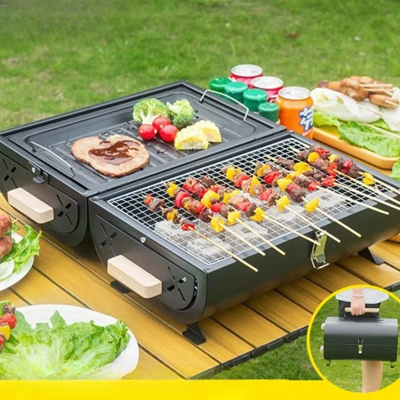 Double Sided BBQ Grill, Portable Smokeless Camping Stove with Ventilation, Multifuctional Outdoor Roasting Rack for Picnic