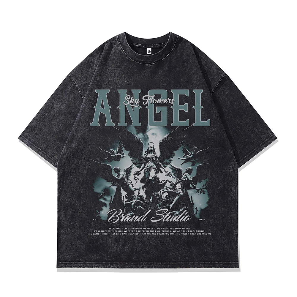 

Gothic Print Oversized T-shirt Men Clothing Short Sleeve Vintage Punk Dark Streetwear Graphic T Shirts Cotton New In Tops & Tees