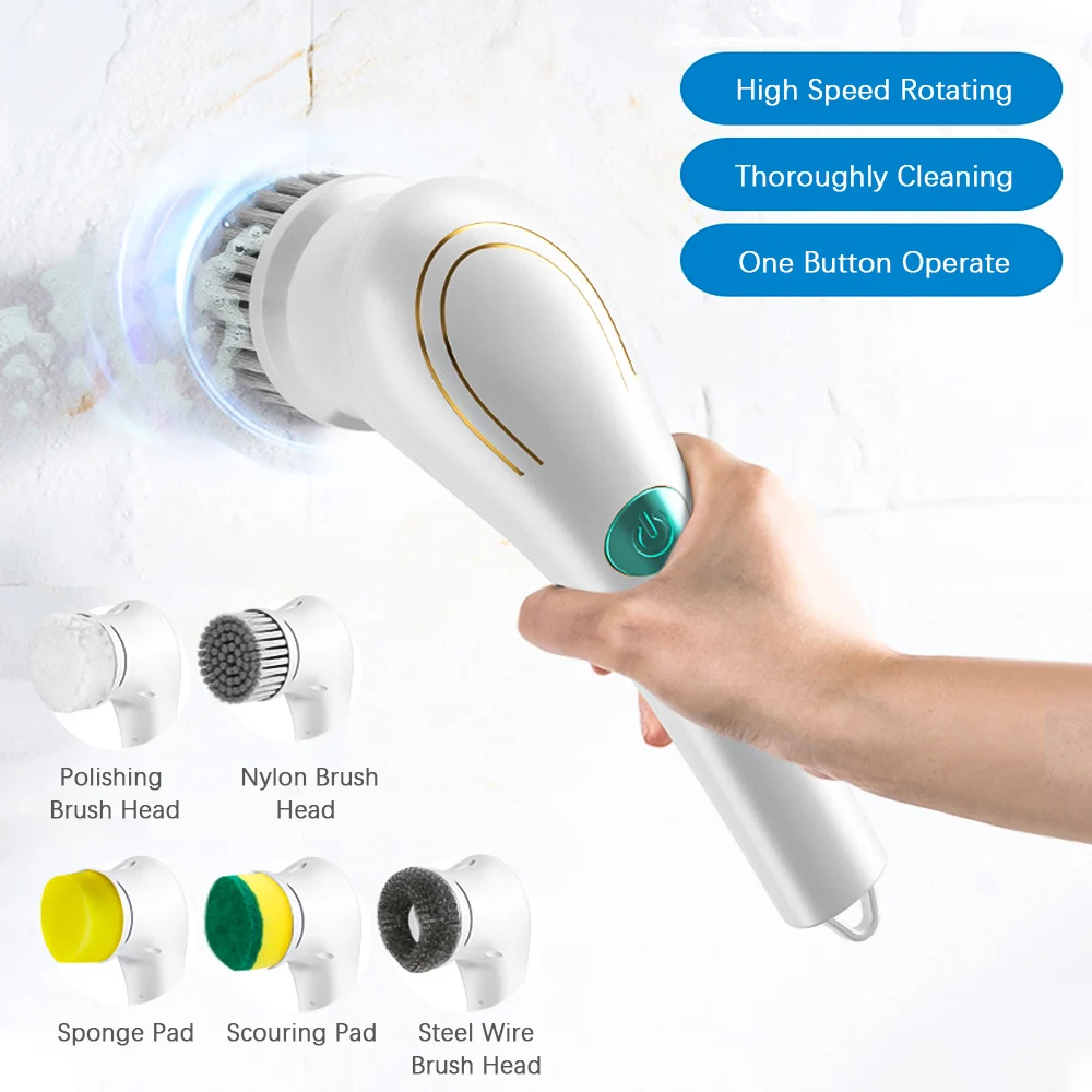 Five in One Multifunctional Electric Cleaning Brush for Bathroom Washing and Kitchen Cleaning Tools