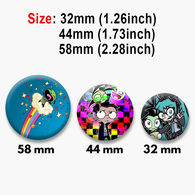 Anime Invader Zim Enamel Pin Cute Custom Green Alien Round Brooches on Bag Shirt Accessories Lapel Badge Funny Jewelry Gifts