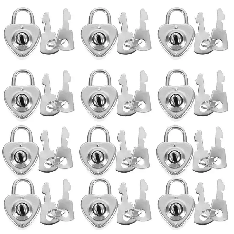 12pcs Heart Shape Padlocks Vintage Old Style Mini Padlocks With Key Lock Travel Wedding Jewelry Box Diary Book Suitcase