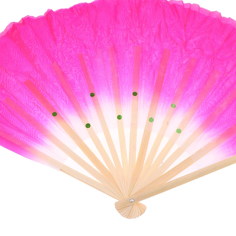 30cm Chinese Short Bellydance Fan Bamboo+10/20cm Half Circle SilkVeil Pairs Yangko Belly Dancing Fan Hand Dye Adults