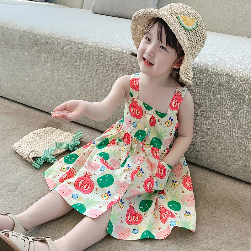 

Girls' Summer Thin Dress Baby Summer Clothing Children's Summer Fruit Halter Skirt Children Princess Dress Western Style