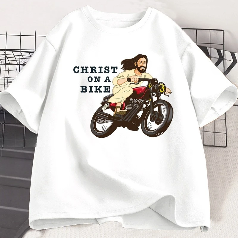Christ on A Motor Bike T Shirt Funny Religious Lord Jesus Church Group Easter T-shirt Men Women Cotton Short Sleeve Tshirt Tops