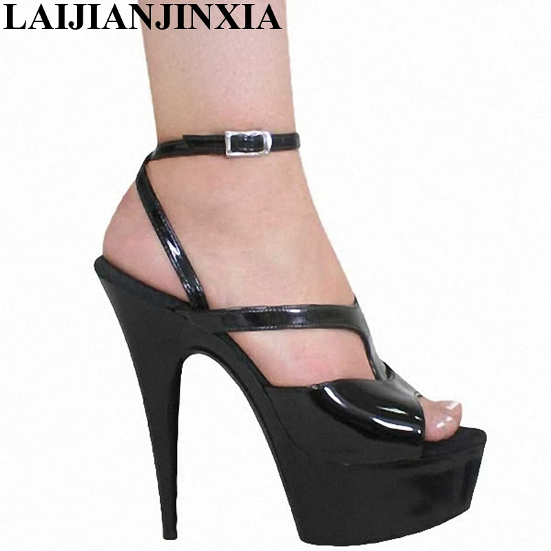 LAIJIANJINXIA New PU Sexy Exotic Pole Dancing Shoes Summer Women Sandals 15CM High Heels Buckle Strap Size 34-46 H190