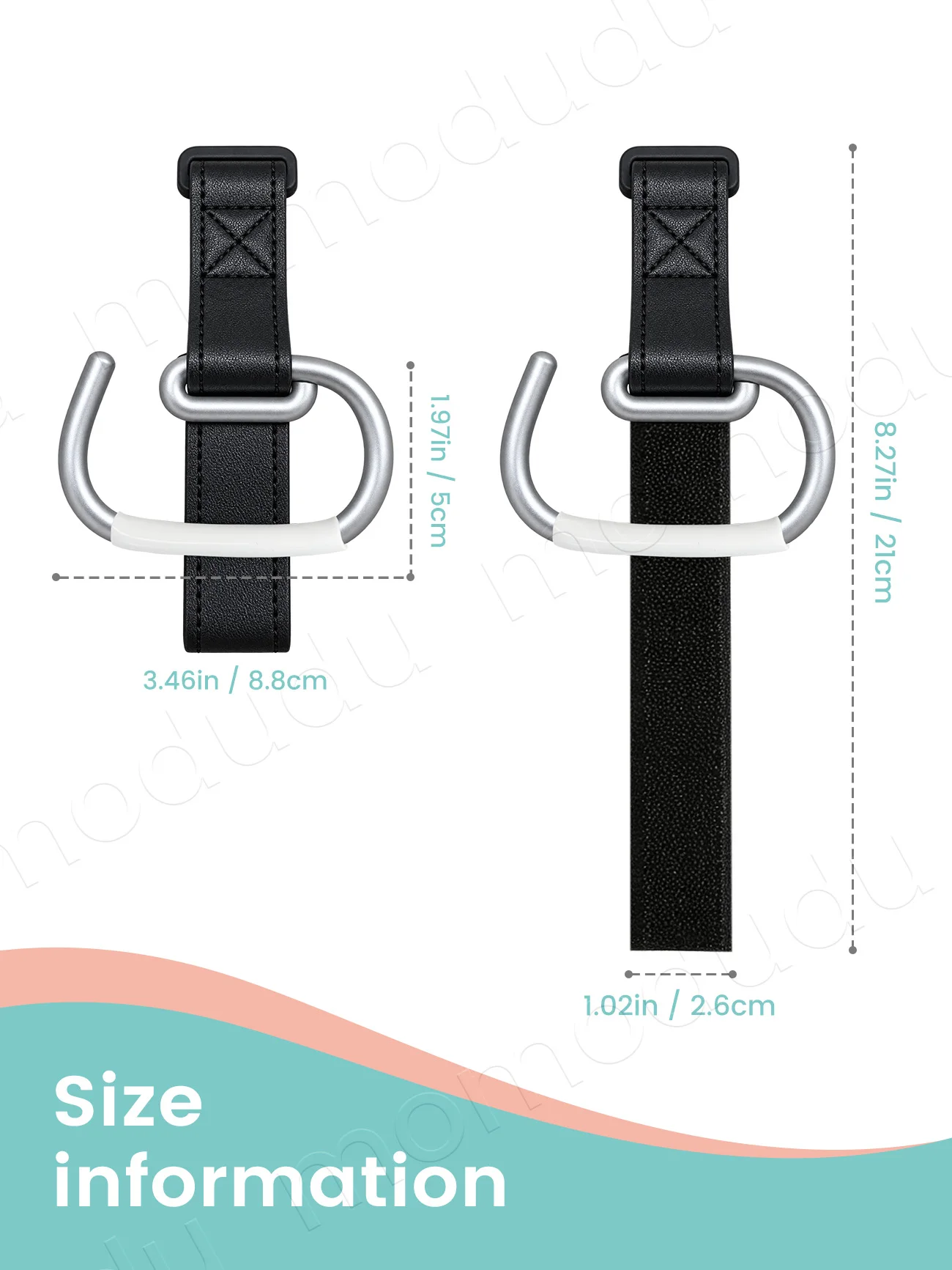 2Pcs Universal Stroller Hooks, PU Leather Strap Pram Bag Holder, Portable Baby Stroller Accessory for Outdoor Travel