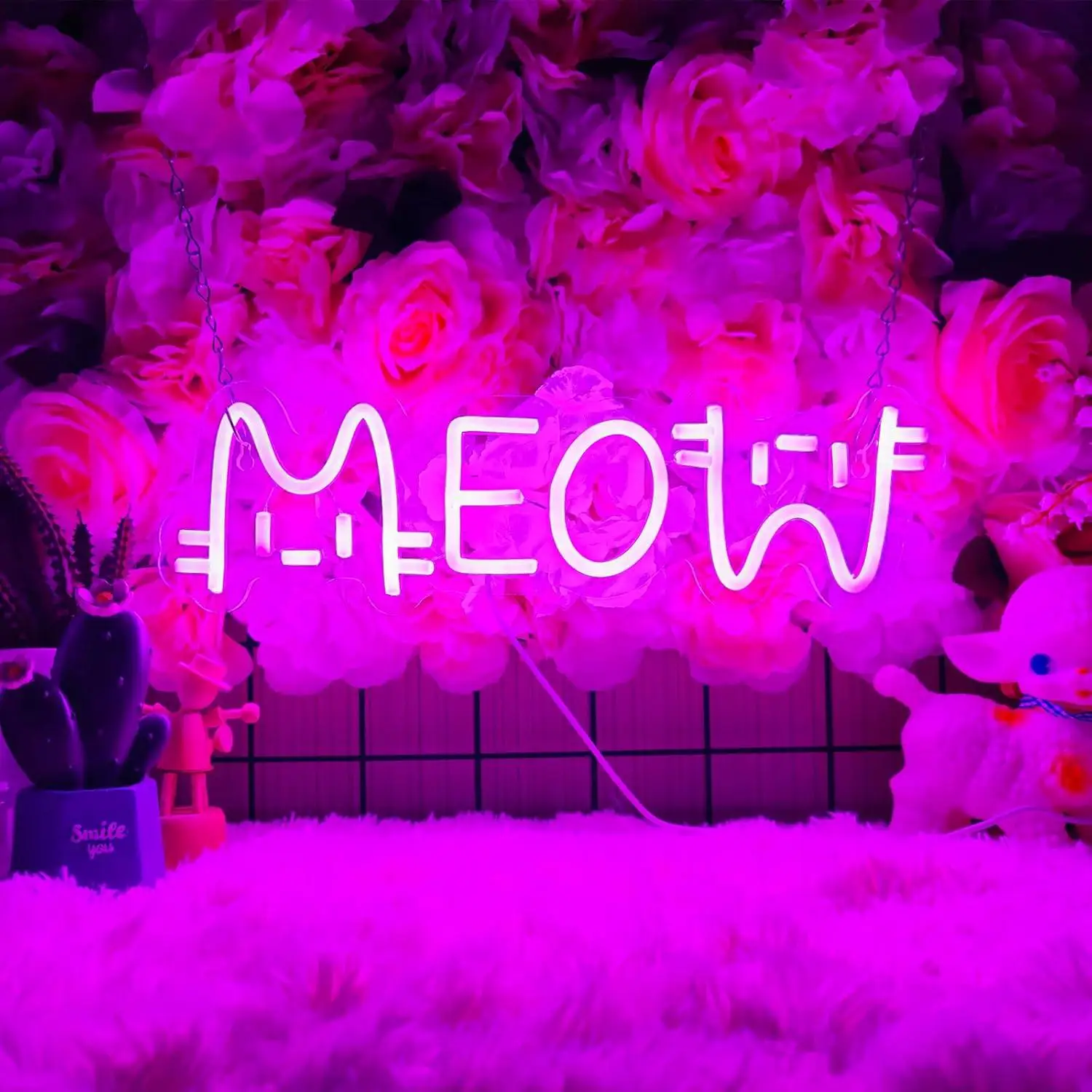 Meow Neon Sign Cat USB Powered LED Dimmable Neon Lights for Bedroom Zoo Cat Cafe Cat House Store Restaurant Home Bar Decoration
