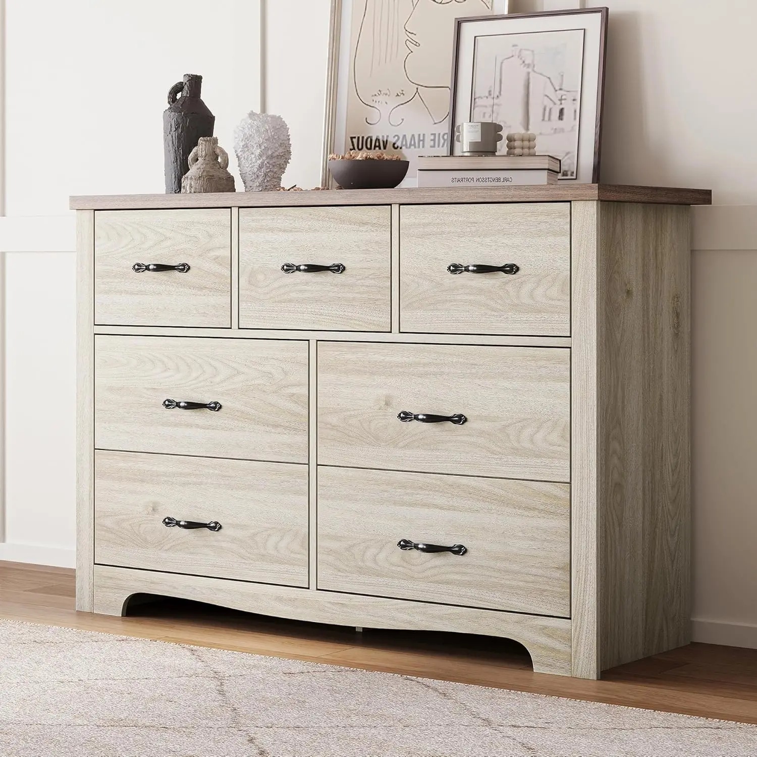 Linsy Home Modern 7 Drawers Dresser For Bedroom, Wood Dresser Tall Chest Of Drawers, Dressers Organizer For Bedroom, Living