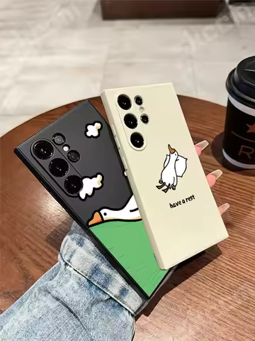 Cute Cartoon Duck Phone Case For Samsung Galaxy S24 Ultra S23 Plus S22 S20 FE A73 A72 A71 A55 A54 A51 A50 A35 A15 Soft Cover