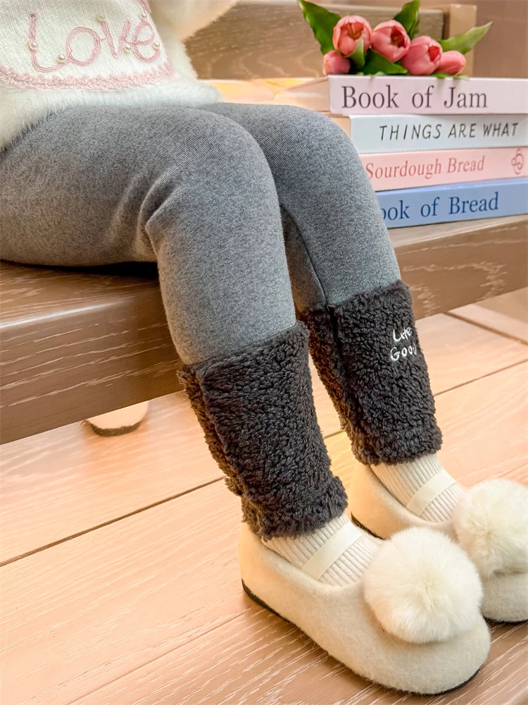 Cintura alta Thiened Fce Forrado Slim Fit Base Layer Calças para Meninas Outerwear Casual Calças Compridas Coleção de Inverno